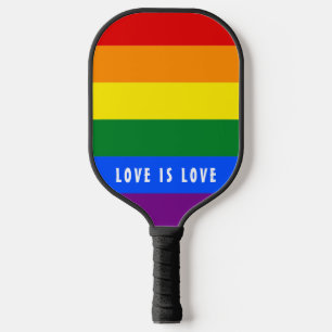 Colourful LGBT Rainbow Gay Pride Flag Custom Text Pickleball Paddle
