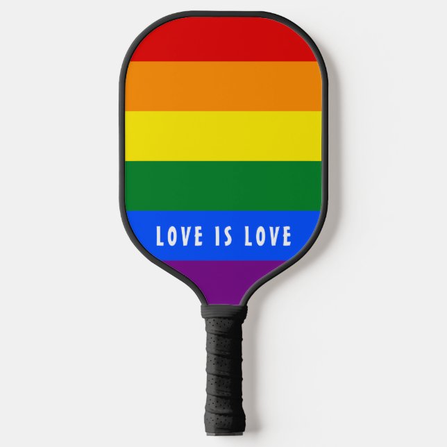 Colourful LGBT Rainbow Gay Pride Flag Custom Text Pickleball Paddle (Front)