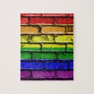Colourful LGBT rainbow pride flag brick wall Jigsaw Puzzle