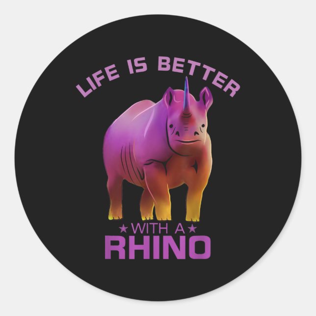 Colourful Life Is Better With A Rhino Cute Wild Classic Round Sticker (Front)