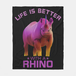 Colourful Life Is Better With A Rhino Cute Wild Fleece Blanket