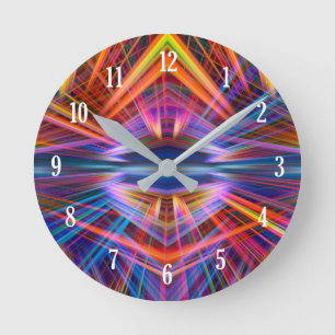 Colourful light beams pattern round clock