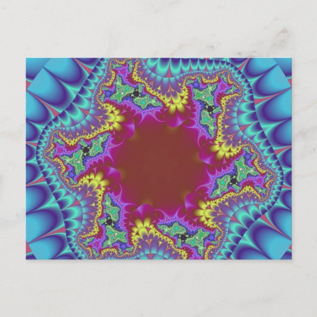 Colourful Light Blue, Pink and Burgundy Fractal Postcard (Front)