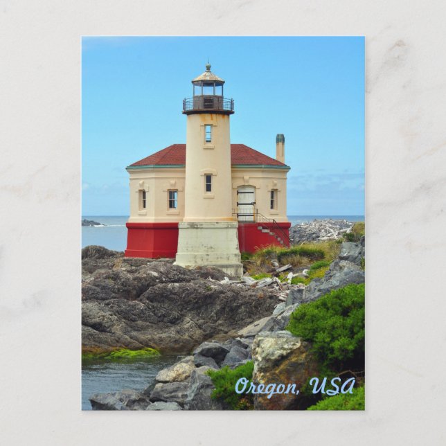 Colourful lighthouse and ocean landscape postcard (Front)