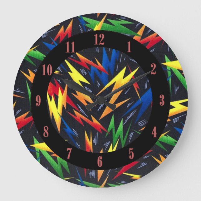 Colourful Lightning Bolts Pattern Wall Clock (Front)