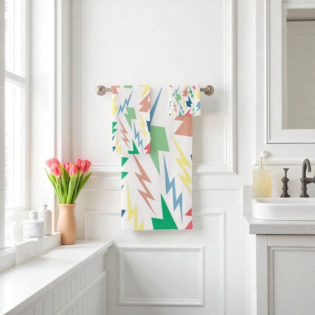 Colourful Lightning Y2K Indie Vibrant Bathrooms Bath Towel Set (Colorful Lightning Y2K Indie Vibrant Bathrooms Bath Towel Set)