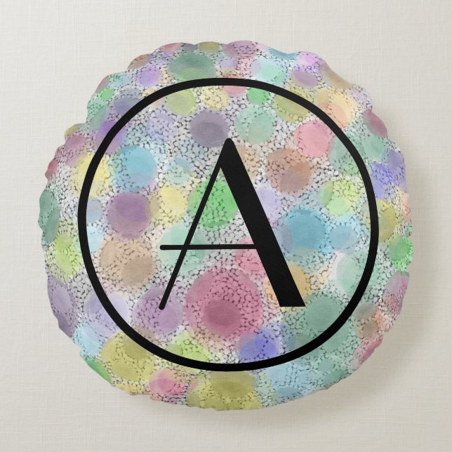 Colourful Lights Abstract Monogram Round Pillow (Front)