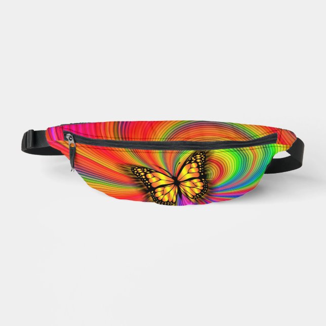 Colourful Lights Flying Gold Butterfly Fanny Pack (Front)