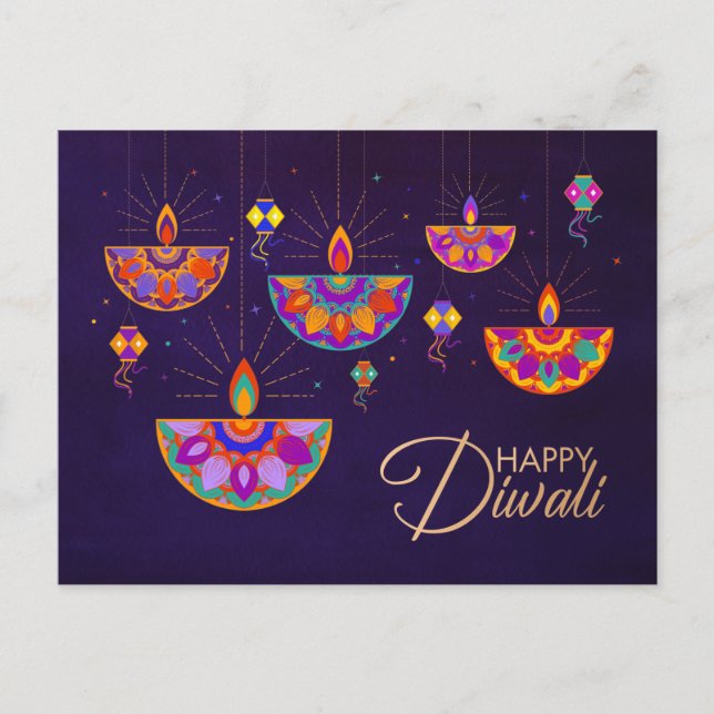 Colourful lights Happy Diwali Postcard (Front)
