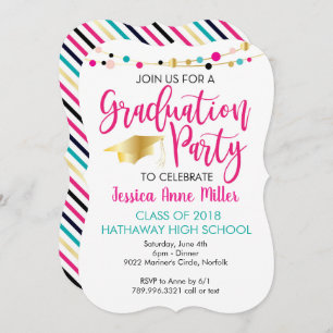 Colourful Lights Pink Gold Graduation Party Invitation