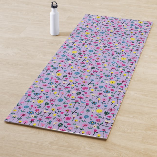Colourful Lilac Kids floral pattern Yoga Mat (In Situ)