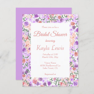 Colourful Lilac & Peach Floral Bridal Shower Invitation