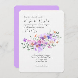 Colourful Lilac, Pink, Peach, Blue Rose Bouquet Invitation