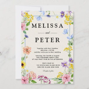 Colourful  Lilac Pink Watercolor Floral Wedding Invitation