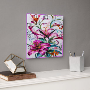 Colourful Lily Flowers in Vibrant Floral Design Square Wall Clock