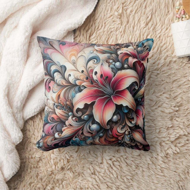Colourful Lily Patterns With Fractal Design Cushion (Blanket)