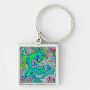Colourful Lime Green Abstract Retro Liquid Art Key Ring