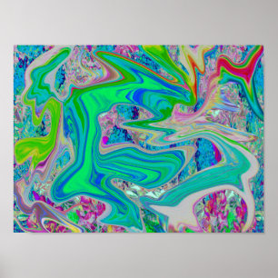 Colourful Lime Green Abstract Retro Liquid Art Poster