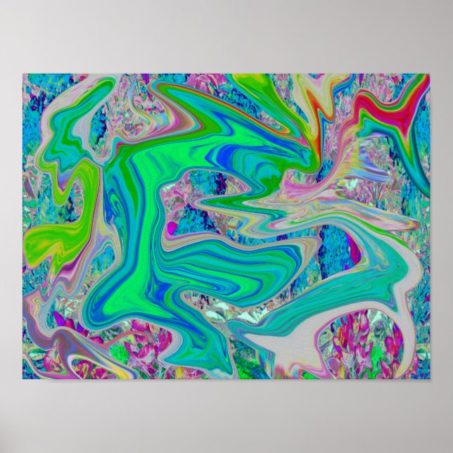 Colourful Lime Green Abstract Retro Liquid Art Poster (Front)