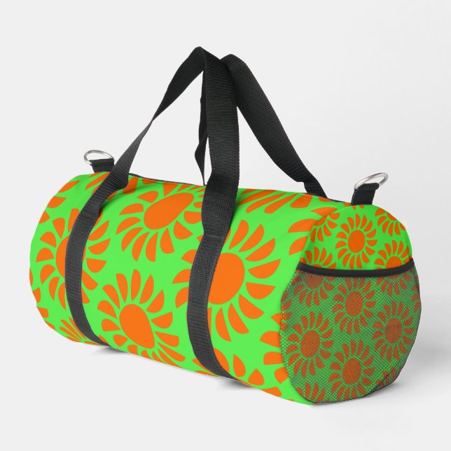 Colourful Lime Green & Orange Slices Pattern Duffle Bag (Right Corner)