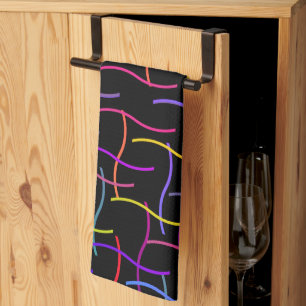 Colourful Line Abstract on Black Tea Towel