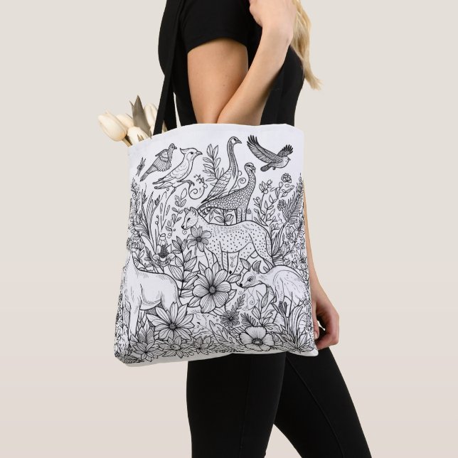 Colourful Line Art Design Colouring  Tote Bag (Close Up)