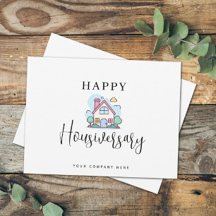 Colourful Line Art House Happy Housiversary Realty Postcard