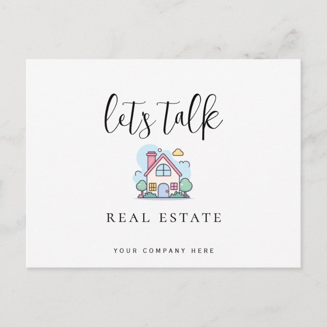 Colourful Line Art Let's Talk Real Estate Postcard (Front)