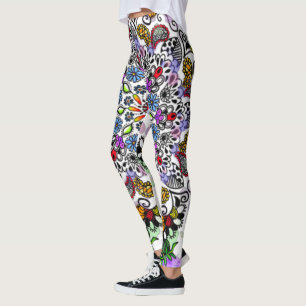 Colourful line tangle flower leggings