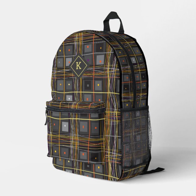 Colourful lines and geometric shapes fashion  printed backpack (Back Corner Right)