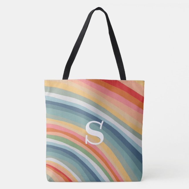 Colourful Lines Curves Stripes Waves MONOGRAM Tote Bag (Front)