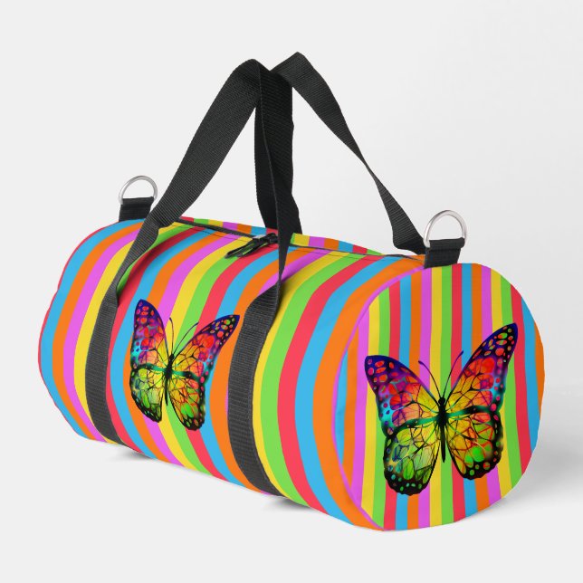 Colourful Lines Rainbow Butterfly  Duffle Bag (Left Corner)
