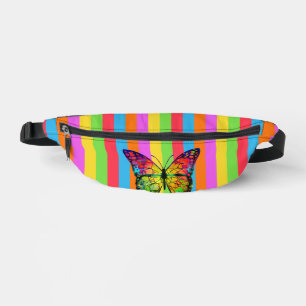 Colourful Lines Rainbow Butterfly Pink Background Bum Bags
