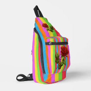 Colourful Lines Rainbow Pastel Colour With Rose Sling Bag
