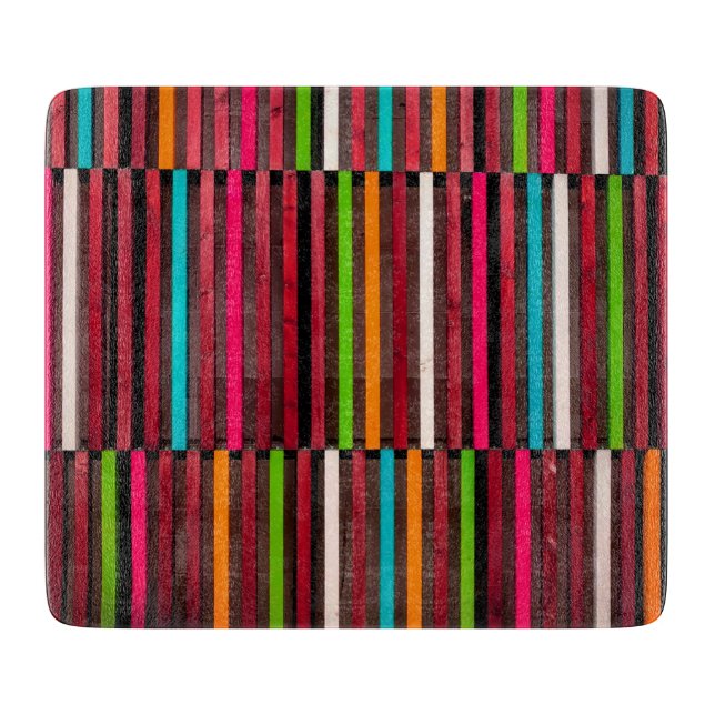 Colourful Lines Wood Blue Orange Pattern Fun Cutting Board (Front)