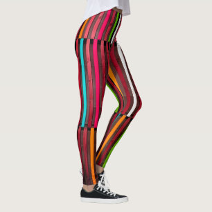 Colourful Lines Wood Blue Orange Pattern Fun Leggings