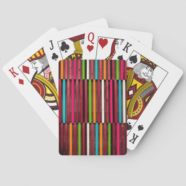 Colourful Lines Wood Blue Orange Pattern Fun Playing Cards (Back)