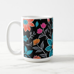 Colourful Linoprint Floral Pattern Coffee Mug