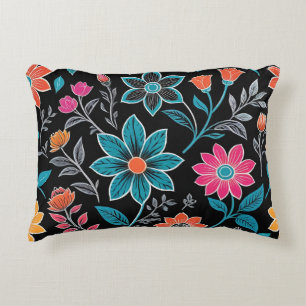 Colourful Linoprint Floral Pattern Decorative Cushion