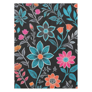 Colourful Linoprint Floral Pattern Tablecloth