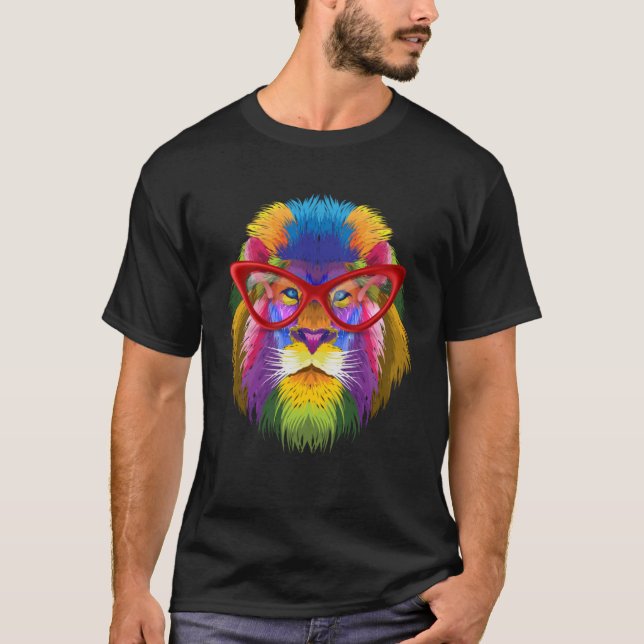 Colourful Lion Animal with glasses wildlife T-Shirt (Front)