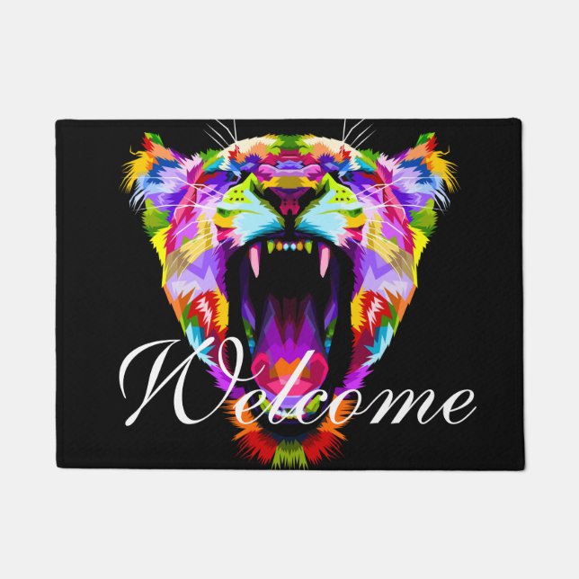 Colourful Lion Art  - Welcome Doormat (Front)