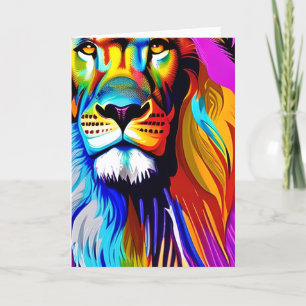 Colourful Lion Digital Art   Birthday Card
