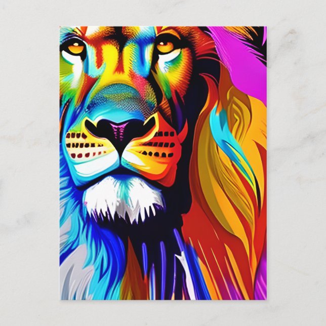 Colourful Lion Digital Art | Birthday Postcard (Front)