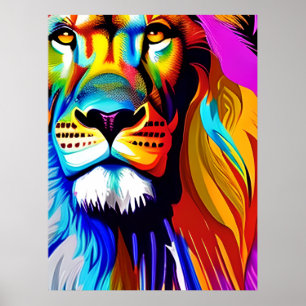 Colourful Lion Digital Art   Birthday Poster