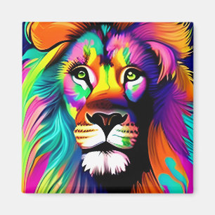 Colourful Lion Digital Art Magnet