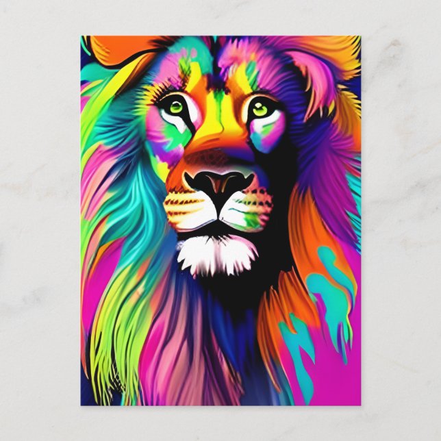 Colourful Lion Digital Art Postcard (Front)