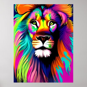 Colourful Lion Digital Art Poster