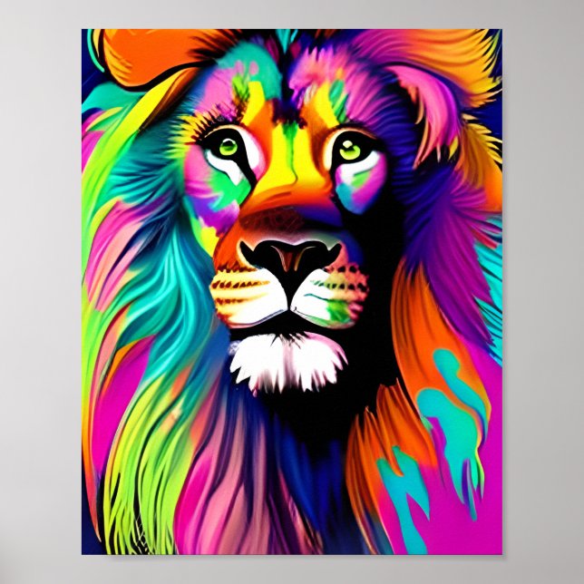 Colourful Lion Digital Art Poster (Front)