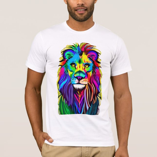 Colourful Lion Face Mystical Fantasy Art T-Shirt (Front)